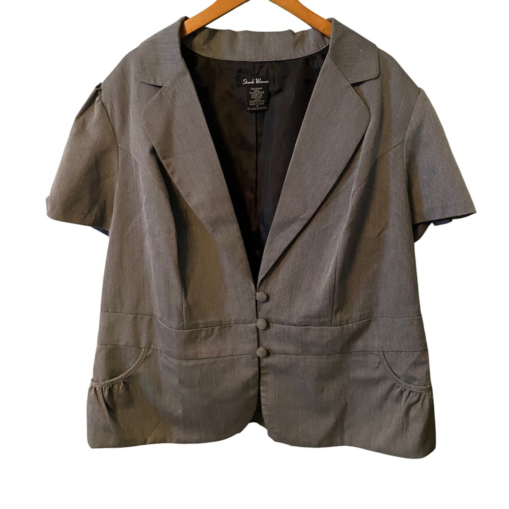 Stoosh Woman Short Sleeve Blazer Grey Button Front Business Casual Plus Size 20